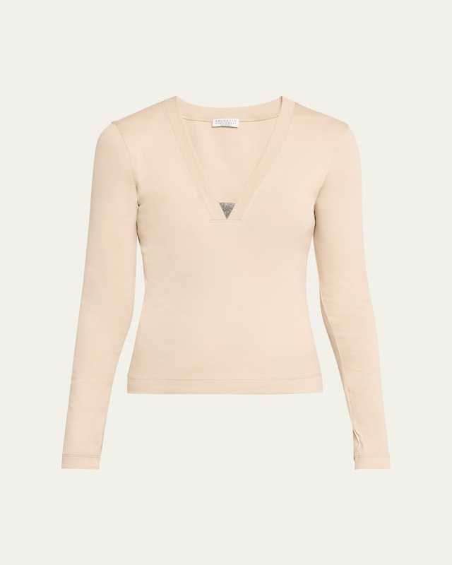 Monili V-Neck Cotton Jersey Top